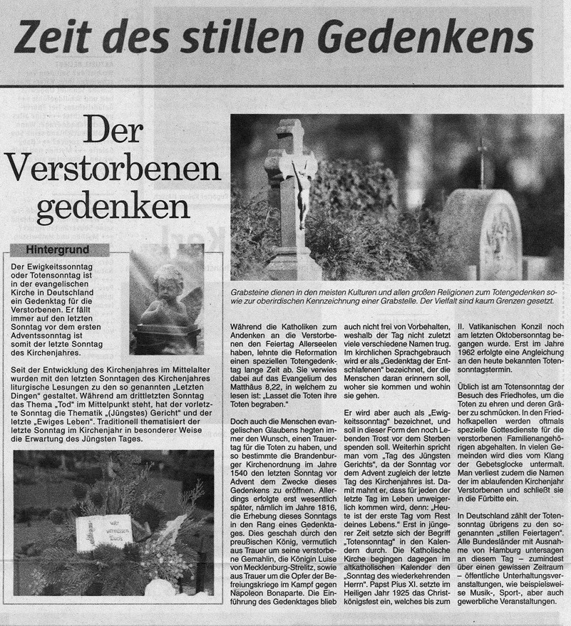 Der Verstorbenen gedenken