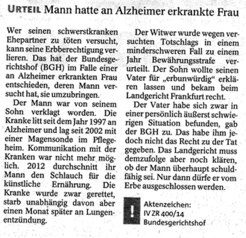 Keine Erbschaft nach versuchter Tötung