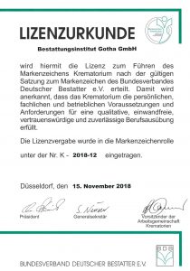 Lizenzurkunde Krematorium
